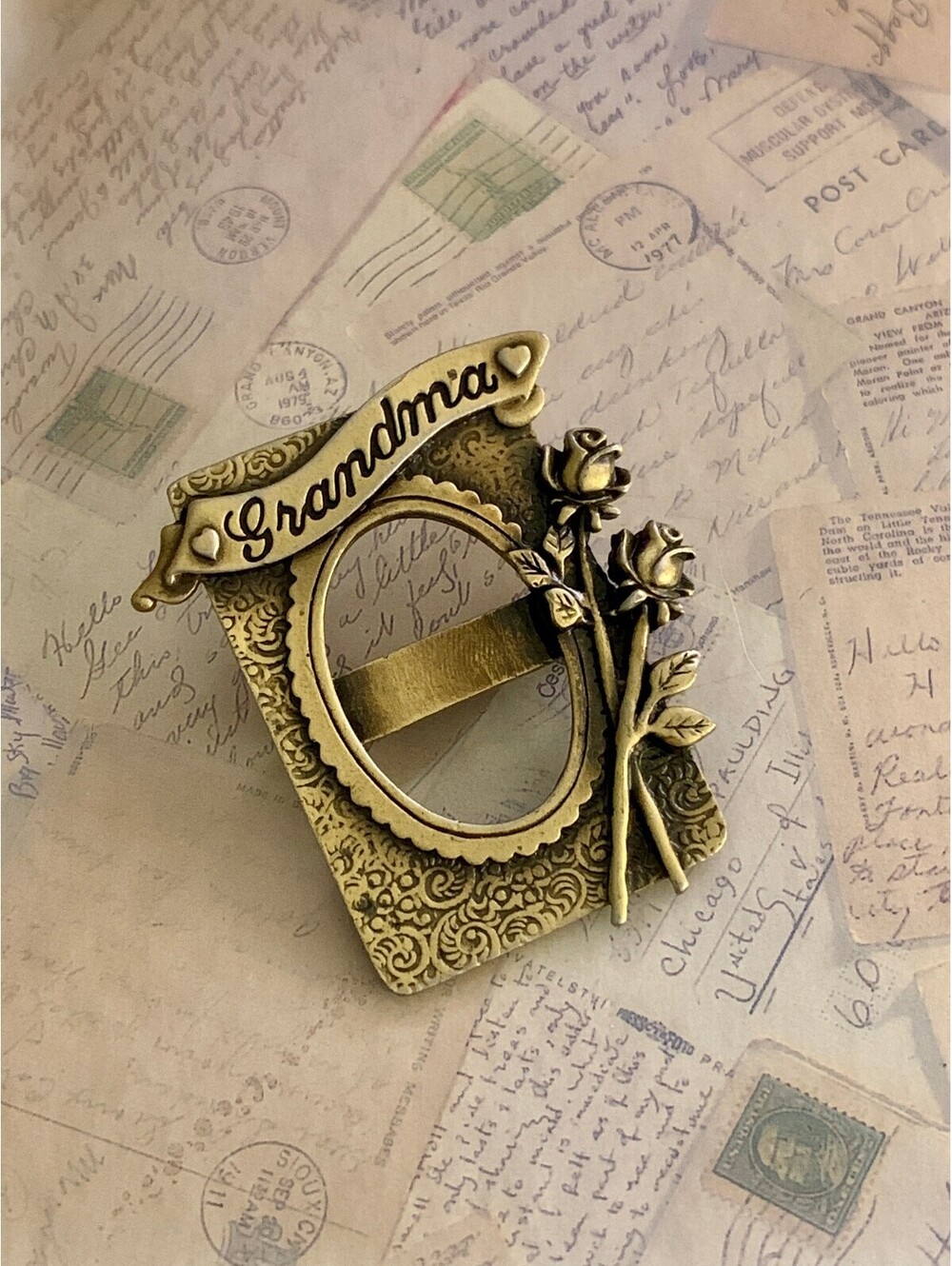 Vintage Charming Grandma Picture Brooch Pin with Roses - Elegant Gift Accessory
